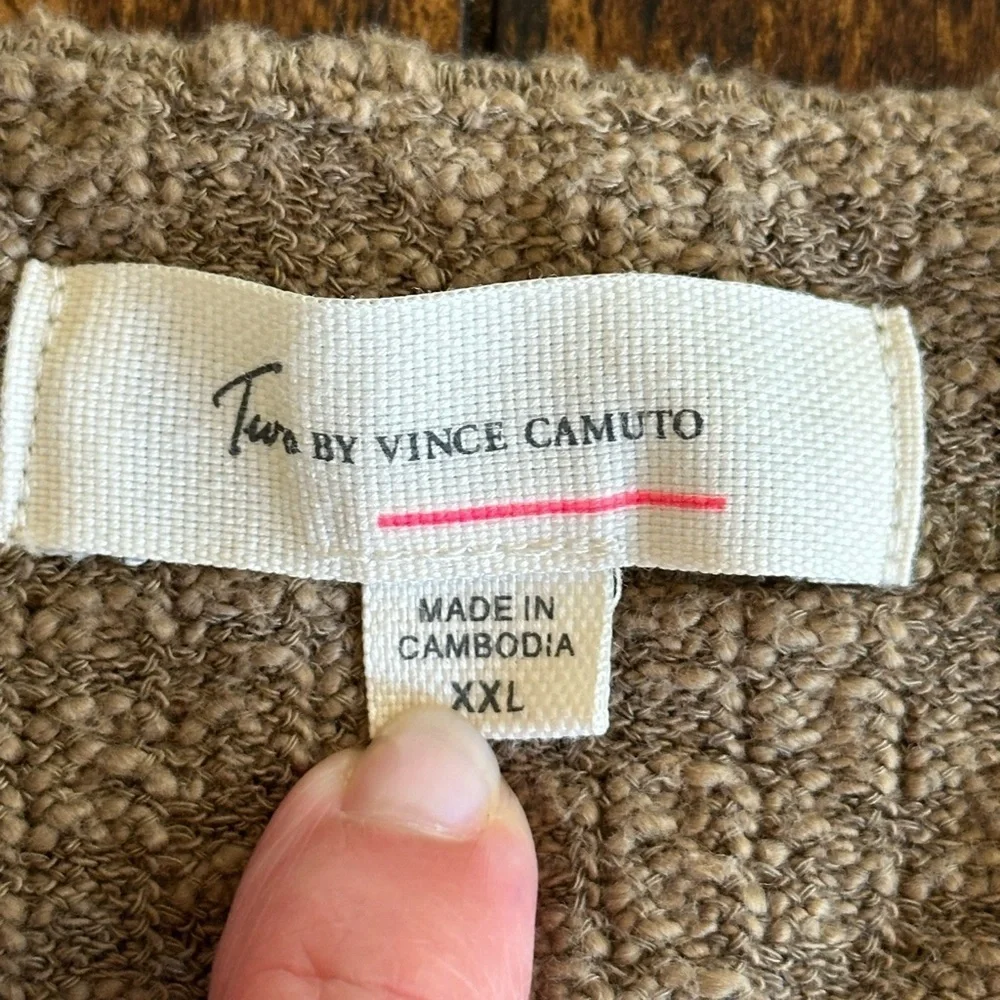 Two by Vince Camuto | Brown Textured Cotton Blend V-Neck Cardigan, Size XXL